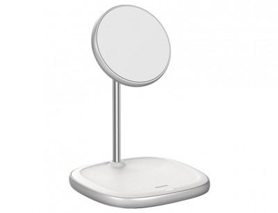 هولدر رومیزی و شارژر وایرلس بیسوس WXSW-02 Baseus Swan Magnetic Desktop Bracket Wireless Charger(suit for IP12) White