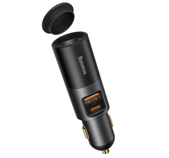 شارژر فندکی شارژ سریع CCBT-C0G بیسوس ، Baseus Share Together Fast Charge Car Charger with Cigarette Lighter Expansion Port U+C 120W Gray