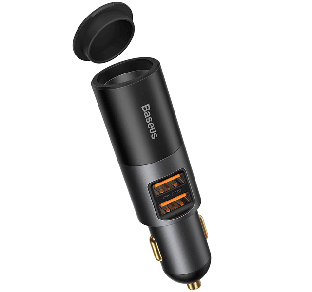 شارژر فندکی شارژ سریع CCBT-D0G بیسوس Baseus Share Together Fast Charge Car Charger with Cigarette Lighter Expansion Port U+U 120W Gray