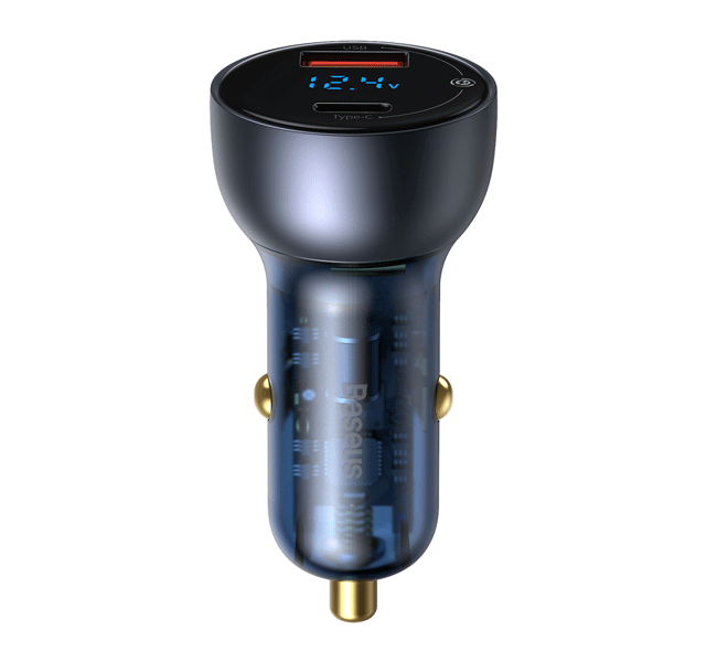 شارژر فندکی بیسوس Baseus Particular Digital Display QC+PPS Dual Quick Charger Car Charger 65W With Mini White 1m 5A C-C Cable With E-mark Chip 1m 100W TZCCKX-0G