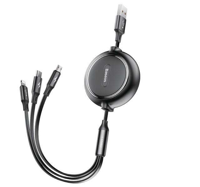 کابل سه سر جمع شونده یو اس بی به میکرو،لایتنینگ و تایپ سی بیسوس Baseus Golden Loop CAMLT-JH01 به توان 3.5 آمپر و طول 1.2 متر