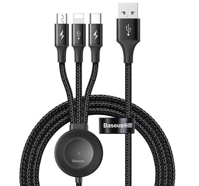 کابل شارژ سریع چهار منظوره یو اس بی به میکرو ، لایتنینگ ، تایپ سی و iWatch بیسوس Baseus Star Ring Series CA1T4-I0G به طول 1.2 متر