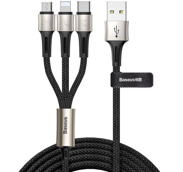 کابل شارژ سه سر بیسوس Baseus caring touch selection 1-in-3 USB cable CAMLT-GH01 با توان 3.5 آمپر و طول 1.2 متر