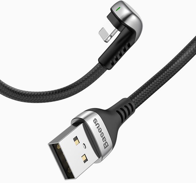 کابل شارژ گیمینگ USB به iP بیسوس Baseus Green U-shaped lamp Mobile Game Cabl CALUX-A01 با توان 2.4 آمپر و طول 1 متر
