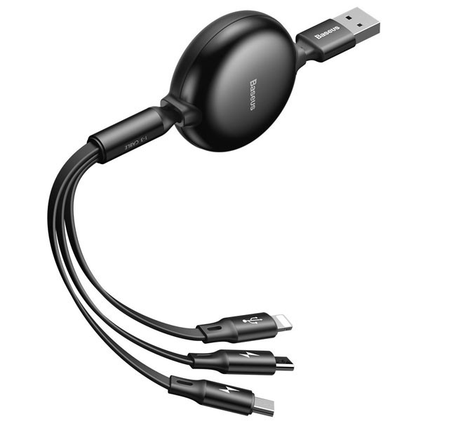 کابل سه سر جمع شونده یو اس بی به میکرو،لایتنینگ و تایپ سی بیسوس Baseus Little Octopus adjustable cable CAMLT-ZY01  به توان 3.5 آمپر و طول 1.2 متر