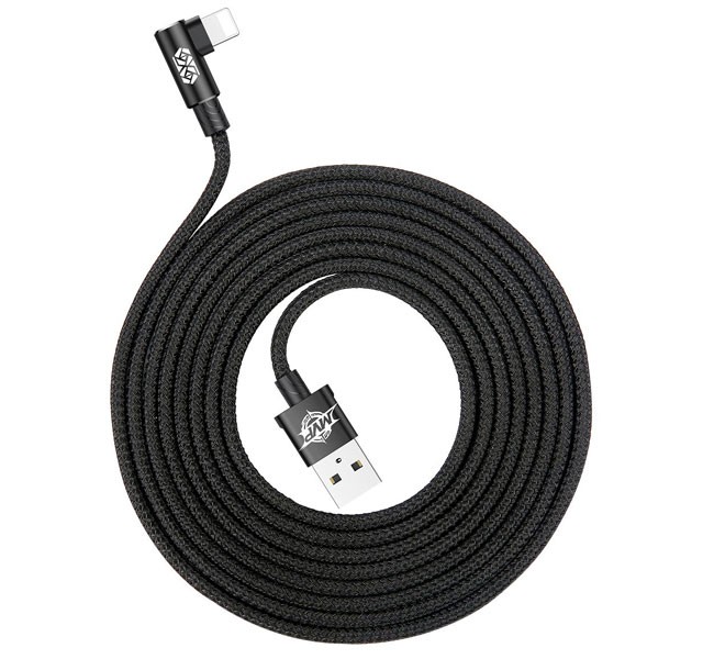 کابل شارژ گیمینگ USB به  IP بیسوس Baseus MVP Elbow Type Cable CALMVP-A01 به توان 1.5 آمپر و طول 2 متر