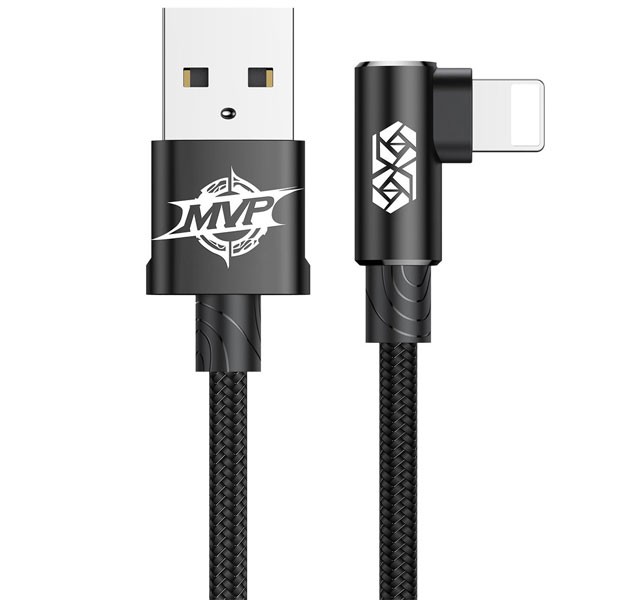 کابل شارژ گیمینگ USB به  IP بیسوس Baseus MVP Elbow Type Cable CALMVP-A01 به توان 2 آمپر و طول 1 متر