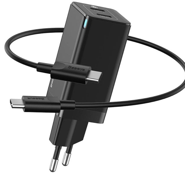 شارژر دیواری سریع با دو پورت تایپ سی بیسوس Baseus GaN2 Quick Charger EU CCGAN2L-M01 به توان 45 وات