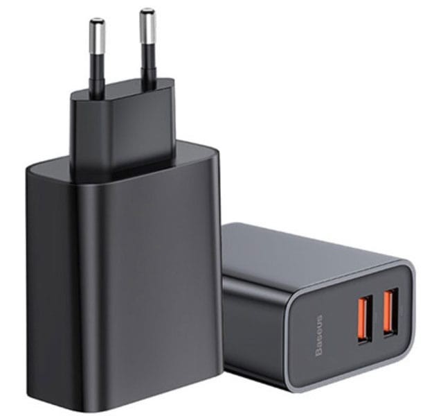 شارژر دیواری سریع با دو پورت بیسوس Baseus Speed Dual QC3.0 Quick charger U+U EU CCFS-E01 با توان 30 وات