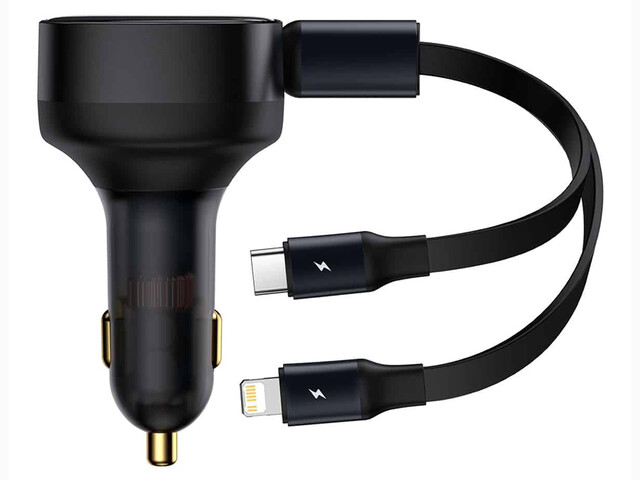 شارژر فندکی فست شارژ لایتنینگ و تایپ سی بیسوس Baseus 2 in 1 Car Charger CGTX000001