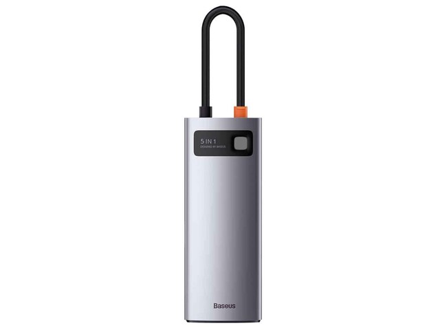 هاب و مبدل تایپسی 5 در 1 بیسوس Baseus WKWG020013 Metal Gleam Series 5-in-1 Multifunctional Type-C HUB Docking Station Gray 30Hz Version