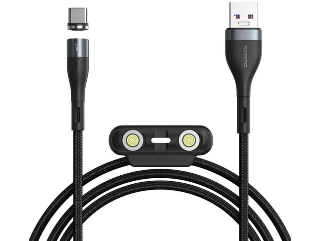 کابل شارژ سریع مگنتی سه سر بیسوس به طول یک متر Baseus Zinc Magnetic Cable Kit USB to M+L+C 5A 1m CA1T3-B02