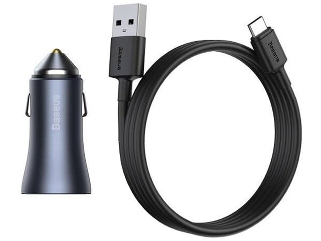 شارژر فندکی فست شارژ خودرو یواسبی با کابل تایپسی بیسوس Baseus Golden Contactor Pro Quick Charger 40W TZCCJD-A0G