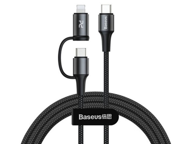 کابل سریع دو سر تایپ سی و لایتنینگ بیسوس Baseus Twin 2in1 60W PD Quick Charging cable 1m