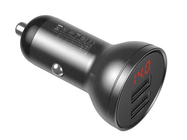 شارژر فندکی دو پورت بیسوس Baseus Digital Display Car Charger Dual USB