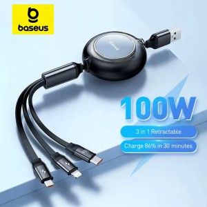 کابل سه سر جمع شونده یو اس بی به میکرو،لایتنینگ و تایپ سی بیسوس Baseus Bright Mirror Data CAMLT-MJ03 به توان 3.5 آمپر به طول 1.2 متر