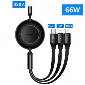 کابل سه سر جمع شونده یو اس بی به میکرو،لایتنینگ و تایپ سی بیسوس Baseus Bright Mirror Data CAMLT-MJ03 به توان 3.5 آمپر به طول 1.2 متر