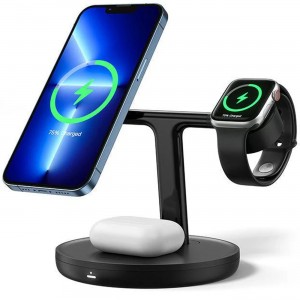 شارژر بی سیم مگنتی رومیزی آیفون 20 وات و پایه نگهدارنده موبایل 3 در 1 بیسوس Baseus Swan 3-in-1 Wireless Magnetic Charging Bracket 20W WXTE000001