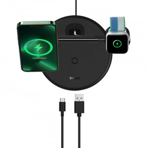 شارژر بی سیم مگنتی رومیزی آیفون 20 وات و پایه نگهدارنده موبایل 3 در 1 بیسوس Baseus Swan 3-in-1 Wireless Magnetic Charging Bracket 20W WXTE000001