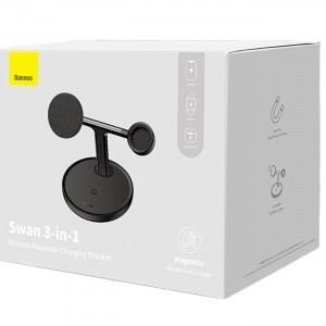 شارژر بی سیم مگنتی رومیزی آیفون 20 وات و پایه نگهدارنده موبایل 3 در 1 بیسوس Baseus Swan 3-in-1 Wireless Magnetic Charging Bracket 20W WXTE000001