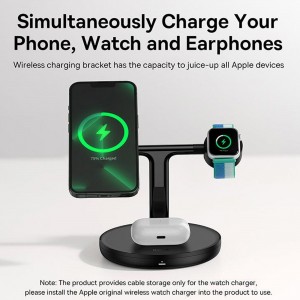 شارژر بی سیم مگنتی رومیزی آیفون 20 وات و پایه نگهدارنده موبایل 3 در 1 بیسوس Baseus Swan 3-in-1 Wireless Magnetic Charging Bracket 20W WXTE000001