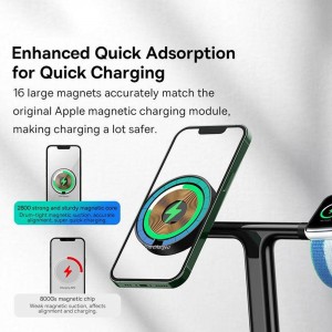 شارژر بی سیم مگنتی رومیزی آیفون 20 وات و پایه نگهدارنده موبایل 3 در 1 بیسوس Baseus Swan 3-in-1 Wireless Magnetic Charging Bracket 20W WXTE000001