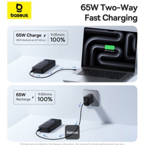 پاوربانک بیسوس Baseus مدل Free2Pull با ظرفیت 20000mAh و توان 65W دارای کابل USB-C جمع شونده