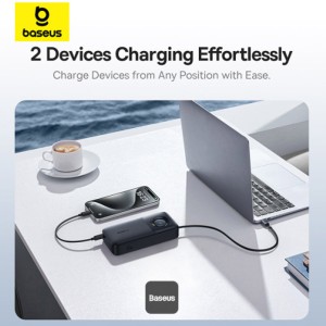 پاوربانک بیسوس Baseus مدل Free2Pull با ظرفیت 20000mAh و توان 65W دارای کابل USB-C جمع شونده