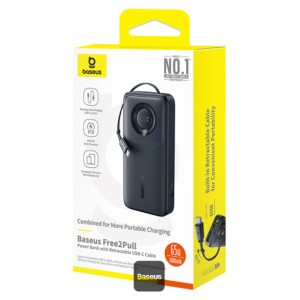 پاوربانک بیسوس Baseus مدل Free2Pull با ظرفیت 20000mAh و توان 65W دارای کابل USB-C جمع شونده