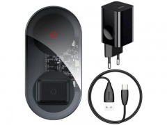 شارژر وایرلس 2 تایی گوشی و ایرپاد 2 بیسوس Baseus Simple 2in1 Turbo Edition 24W （با شارژر 12 ولت） (CN) Qi