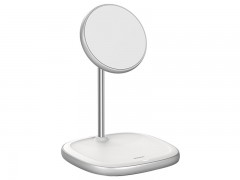 هولدر رومیزی و شارژر وایرلس بیسوس WXSW-02 Baseus Swan Magnetic Desktop Bracket Wireless Charger(suit for IP12) White