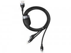 کابل شارژ سریع سه سر بیسوس یو اس بی به میکرو یو اس بی، تایپ سی و لایتنینگ Baseus Tungsten gold CA1T3-G1 به طول 1.2 متر و توان 66 وات