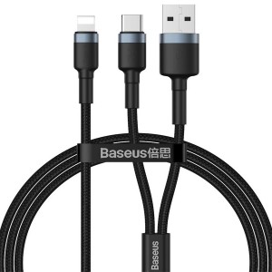 کابل دو سر تایپ سی/یو اس بی به لایتنینگ بیسوس Baseus cafule USB+Type-C 2-in-1 PD Cable CATKLF-ELG1 به طول 1.2 متر و توان 20 وات