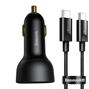 شارژر فندکی  شارژ سریع بیسوس  TZCCZX-01 با توان 100 وات Baseus Superme Digital Display PPS Dual Quick Charger Car Charger Black（with Baseus Xiaobai series fast charging Cable Type-C to Type-C 100W(20V/5A) 1m