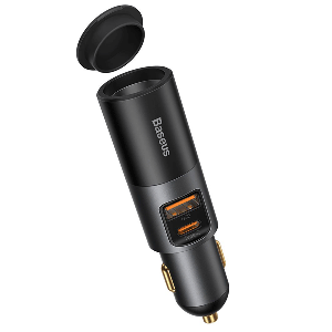 شارژر فندکی شارژ سریع CCBT-C0G بیسوس  ، Baseus Share Together Fast Charge Car Charger with Cigarette Lighter Expansion Port U+C 120W Gray