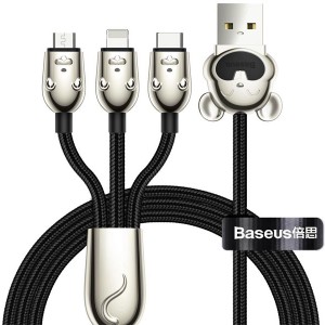 کابل فست شارژ یو اس بی به میکرو، لایتنینگ و تایپ سی بیسوس Baseus Three Mouse 3-in-1 Cable USB For M+L+T 3.5A CAMLT-MU01 به طول 1.2 متر