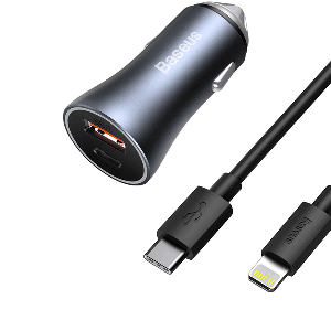 شارژر فندکی شارژر سریع بیسوس TZCCJD-B0G با کابل تایپ سی Baseus Golden Contactor Pro Dual Quick Charger Car Charger U+C 40W（With Baseus Simple Wisdom Data Cable Type-C to iP 1m）