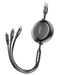 کابل سه سر جمع شونده یو اس بی به میکرو،لایتنینگ و تایپ سی بیسوس Baseus Golden Loop CAMLT-JH01 به توان 3.5 آمپر و طول 1.2 متر