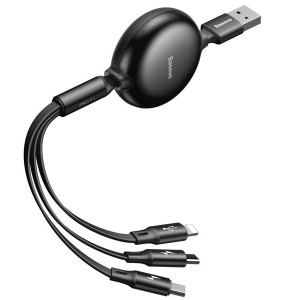 کابل سه سر جمع شونده یو اس بی به میکرو،لایتنینگ و تایپ سی بیسوس Baseus Little Octopus adjustable cable CAMLT-ZY01  به توان 3.5 آمپر و طول 1.2 متر