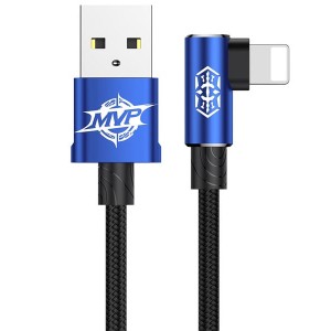 کابل شارژ گیمینگ USB به  IP بیسوس Baseus MVP Elbow Type Cable CALMVP-A01 به توان 2 آمپر و طول 1 متر
