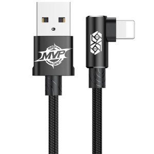 کابل شارژ گیمینگ USB به  IP بیسوس Baseus MVP Elbow Type Cable CALMVP-A01 به توان 2 آمپر و طول 1 متر