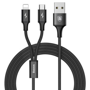 کابل فست شارژ دو کاره USB به Lightning+Micro بیسوس Baseus Rapid Series CAML-SU01 به توان 3 آمپر و طول 1.2 متر