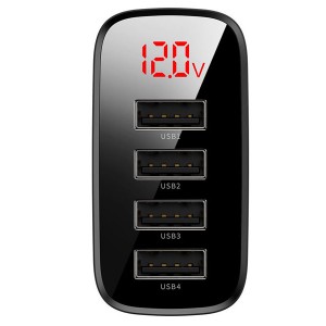 شارژر دیواری با چهار پورت بیسوس Baseus Mirror Lake Digital Display 4USB Travel Charger (EU) CCJMHB-B01 به توان 30 وات