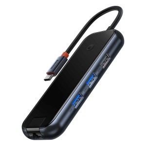 هاب یو اس بی 6 پورت بیسوس / Hub 6-in-1 Baseus AcmeJoy series USB-C to 2xUSB 3.0 + USB 2.0 + USB-C PD + HDMI + RJ45 (gray)