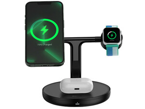 شارژر بی‌سیم مگنتی و پایه نگهدارنده موبایل 3 در 1 بیسوس Baseus Wireless Charger Holder Swan 20W WXTE000101