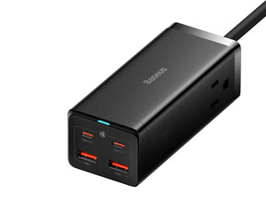 شارژر و چندراهی برق سوپر فست شارژ 100 وات با کابل تایپ‌سی 100 وات یک متری بیسوس Baseus GaN3 Pro Desktop 2AC+2U+2C 100W PSZM000301