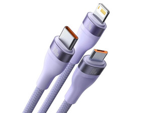 کابل شارژ و دیتا سه‌سر میکرو، تایپ‌سی و لایتنینگ بیسوس Baseus CB000002 Flash Series One-for-three Fast Charging Data Cable 100W 1.2m