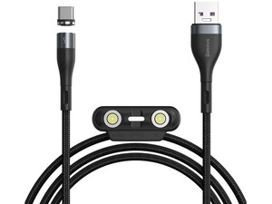 کابل شارژ سریع مگنتی سه سر بیسوس به طول یک متر Baseus Zinc Magnetic Cable Kit USB to M+L+C 5A 1m CA1T3-B02