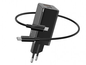 شارژر دیواری دو پورت سریع بیسوس با کابل شارژ Baseus CCGAN45UE GaN Mini Quick Charger 45W