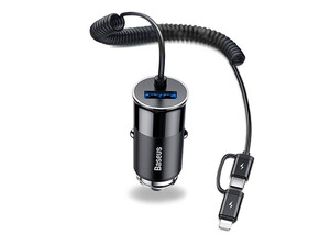 شارژر فندکی با کابل لایتنینگ و تایپ سی بیسوس Baseus Enjoy Together 2in1 Car Charger